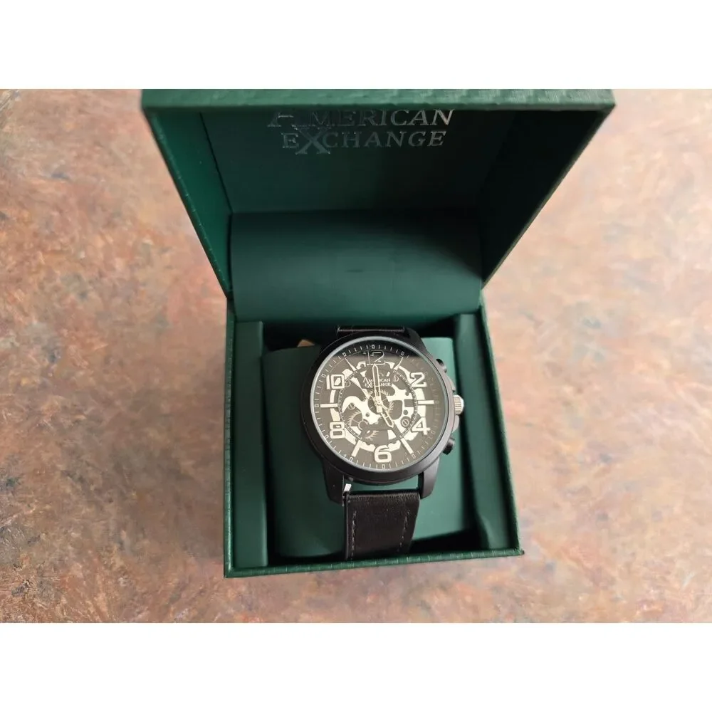 AmericanExchange Stylish men water resistant quartz black watch adjustable strap